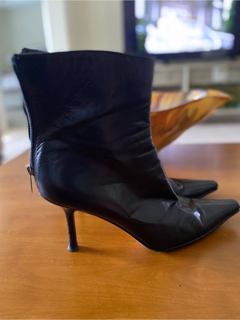 Jimmy Choo Black Pointed-Toe Leather Stiletto Ankle Boots